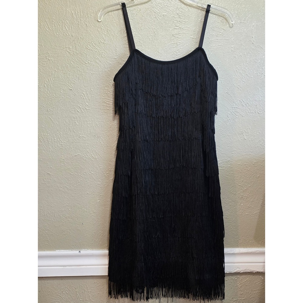 Music Legs‎ Black Tiered Fringe Flapper Mini Dress XL 70590 Adjustable Straps